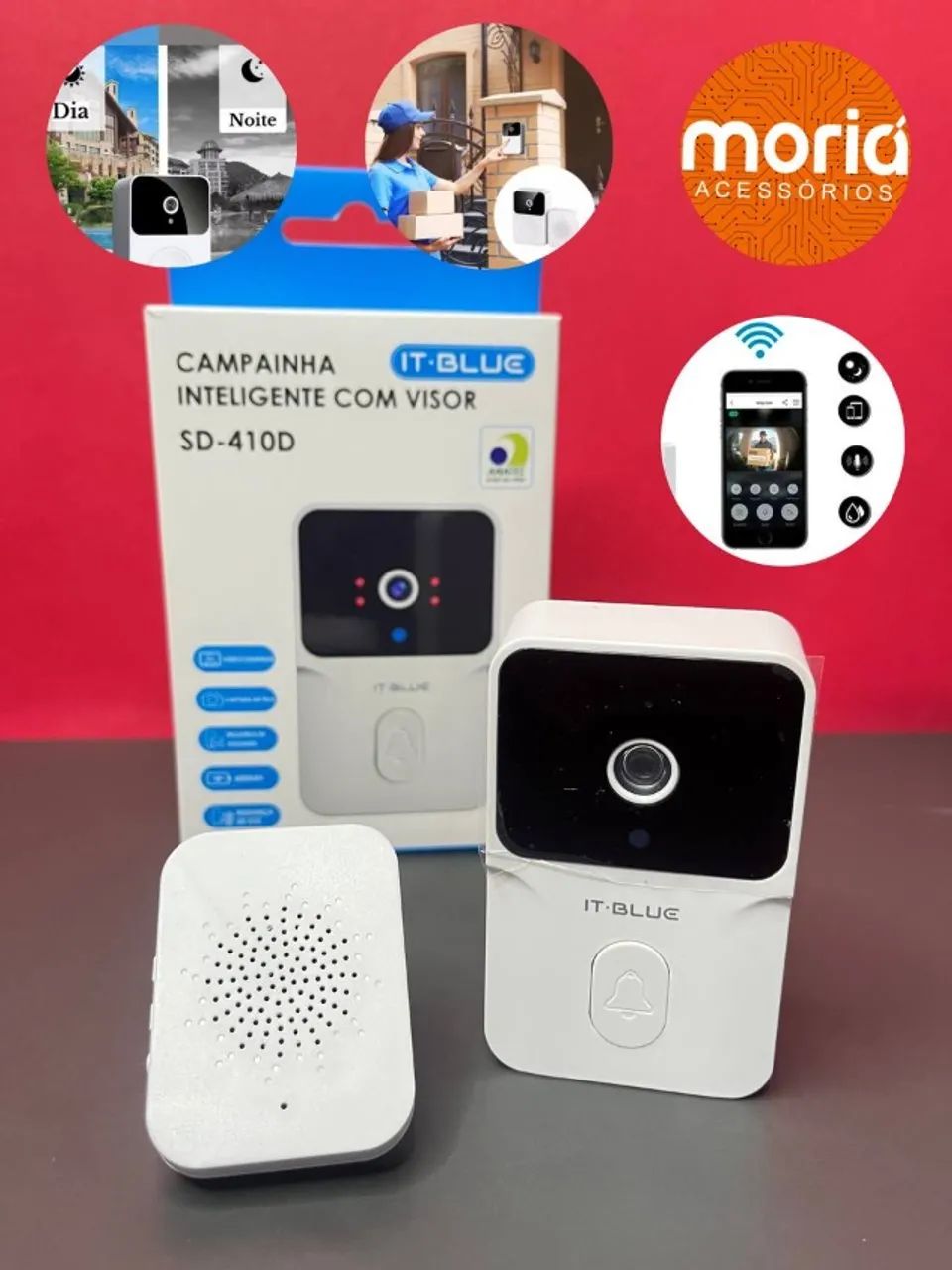 Campainha Com Câmera Wi-fi Sem fio Inteligente Interfone Áudio - Foto 5