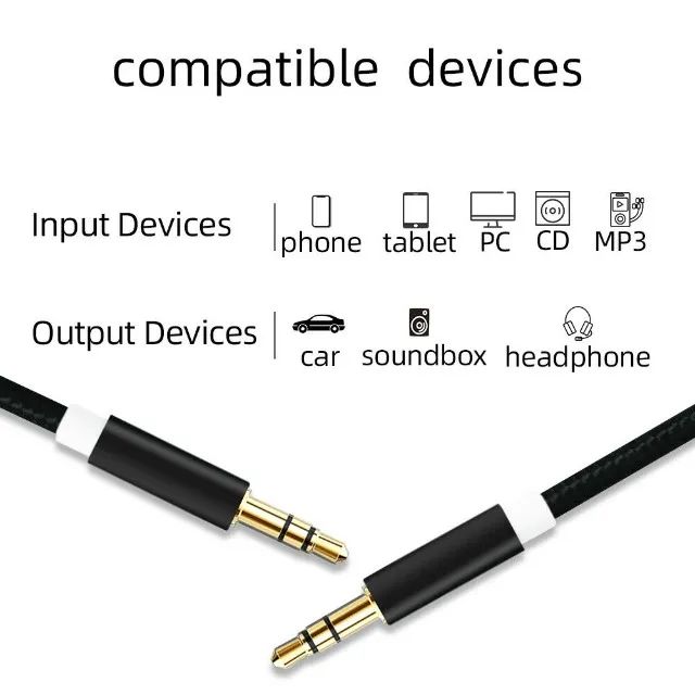 Cabos 3.5mm Stereo Audio Auxiliary Cable P2 Headphone 1M E 5M Essager - Foto 4