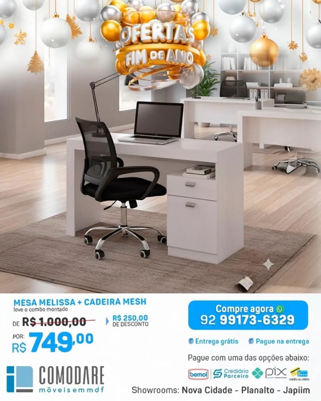 Mesa de trabalho + cadeira de escritório. 