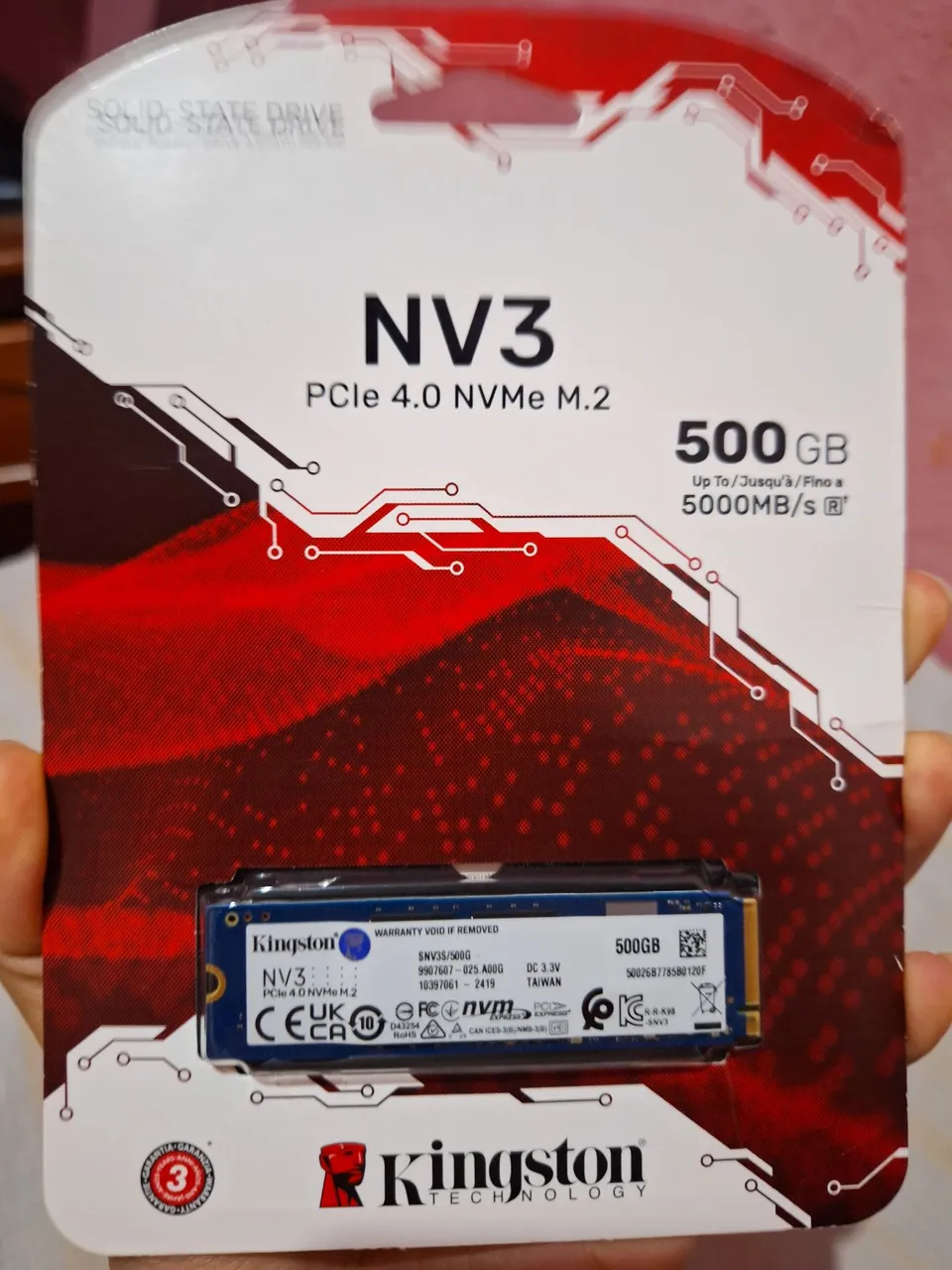 CARTÃO SSD Kingston NV3 500GB VME<br>PCle 4.0 Gen 4x4 Ultra Rápido