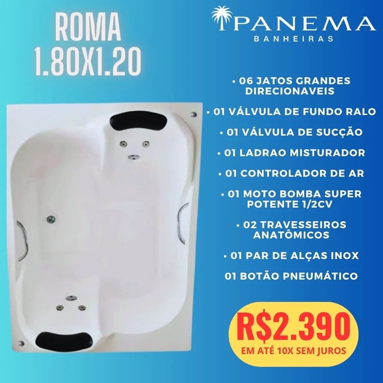 Banheira de Hidromassagem Roma 1.80x1.20 - Relaxamento Garantido