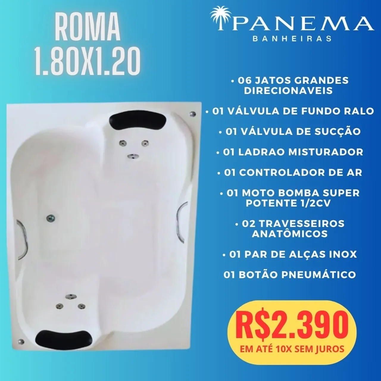 Banheira de Hidromassagem Roma 1.80x1.20 - Relaxamento Garantido