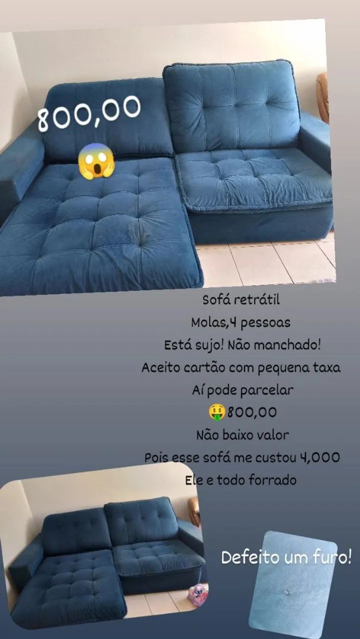 Sofá Retrátil 4 Lugares - Azul