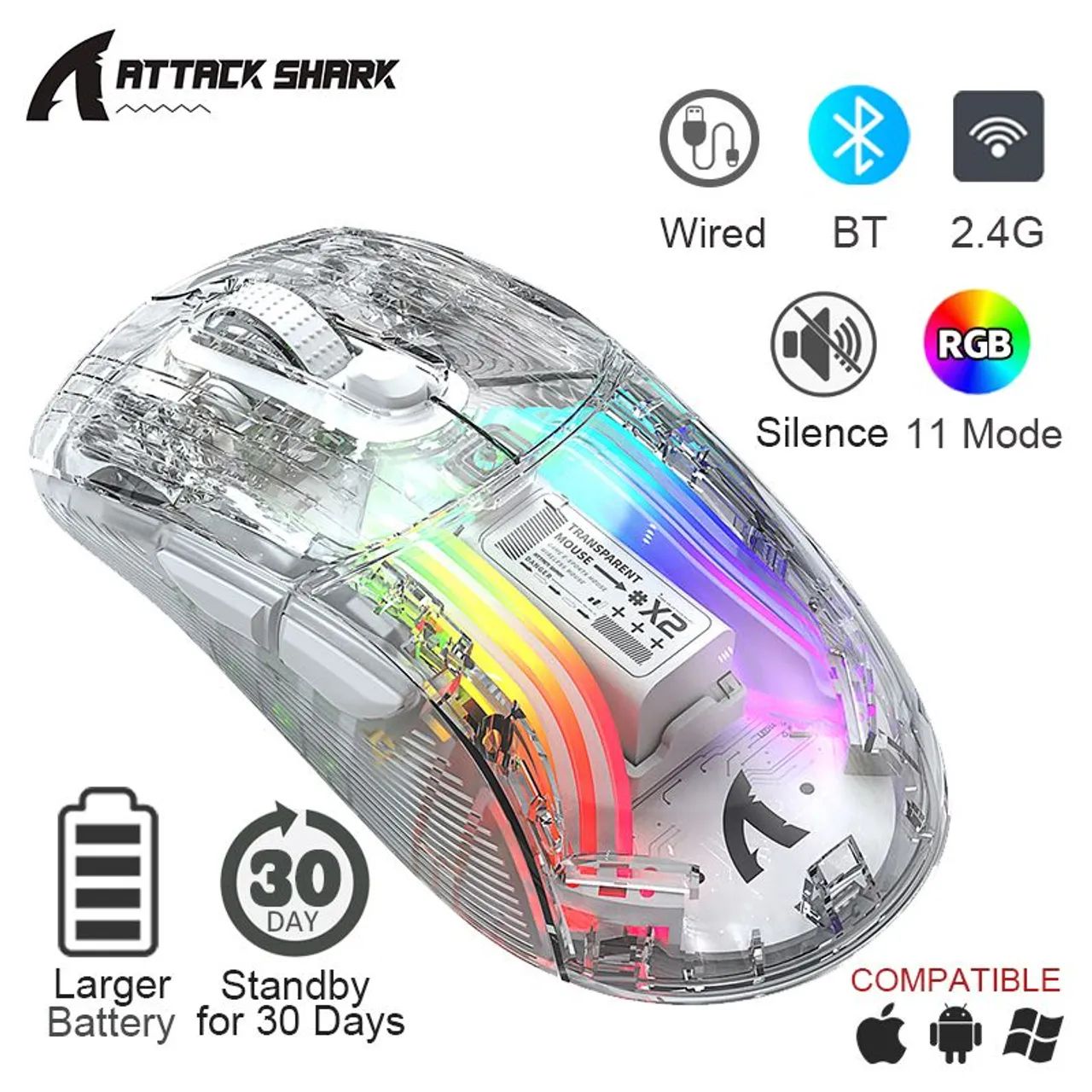 Mouse Gamer RGB Attack Shark X2 - Foto 2