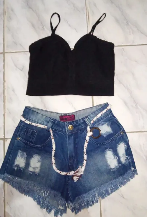 Conjunto cropped e short jeans Novo