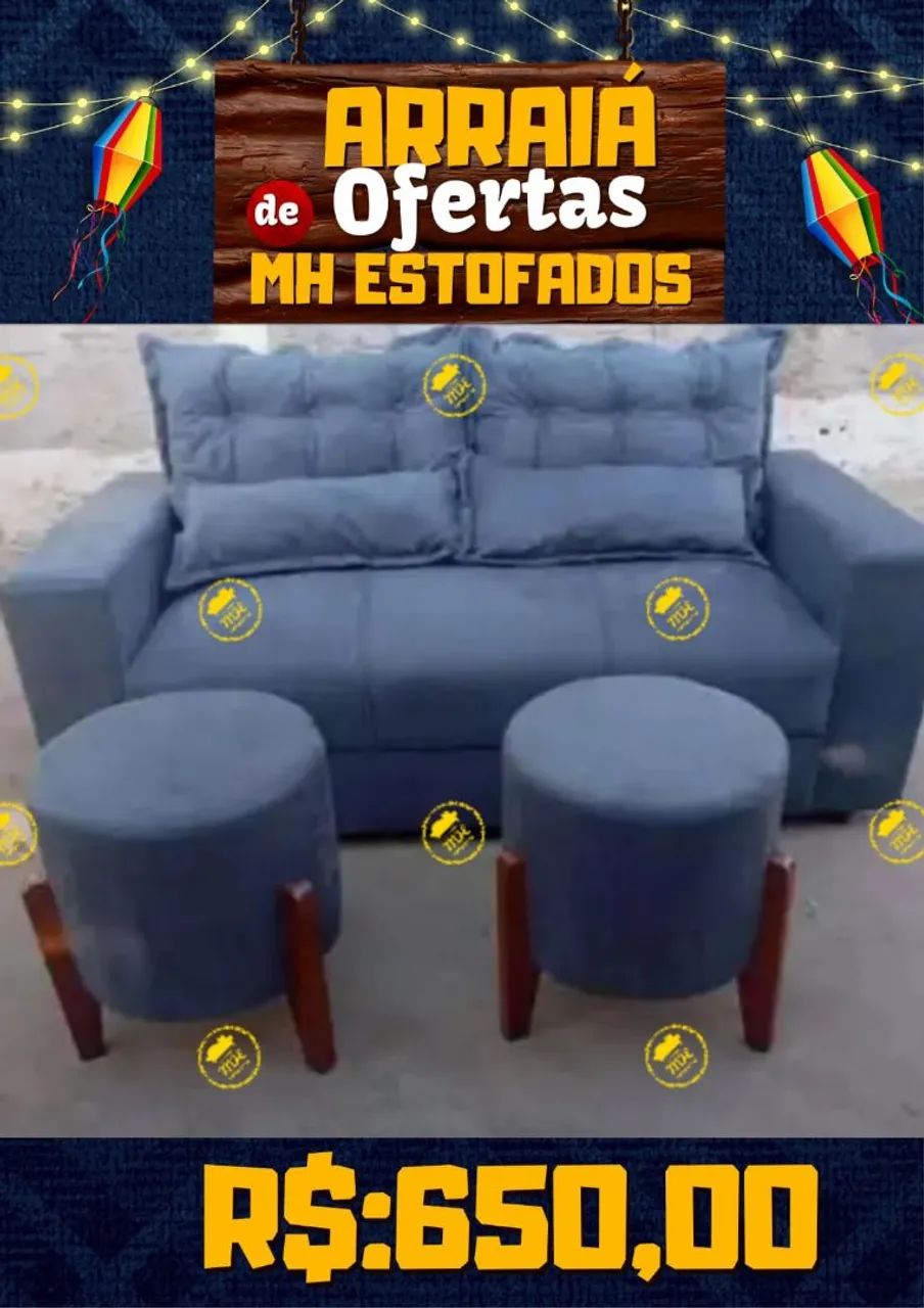 Sofá com 2 puffs e oferta de Arraiá! - Foto 2