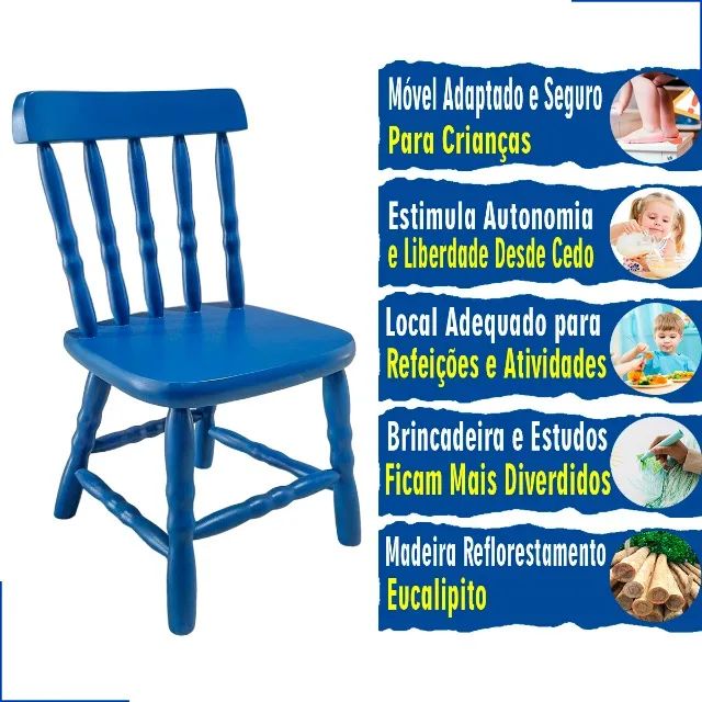 Kit 2 Cadeiras Infantis De Madeira Eucalipto Suporta 120kg - Foto 5