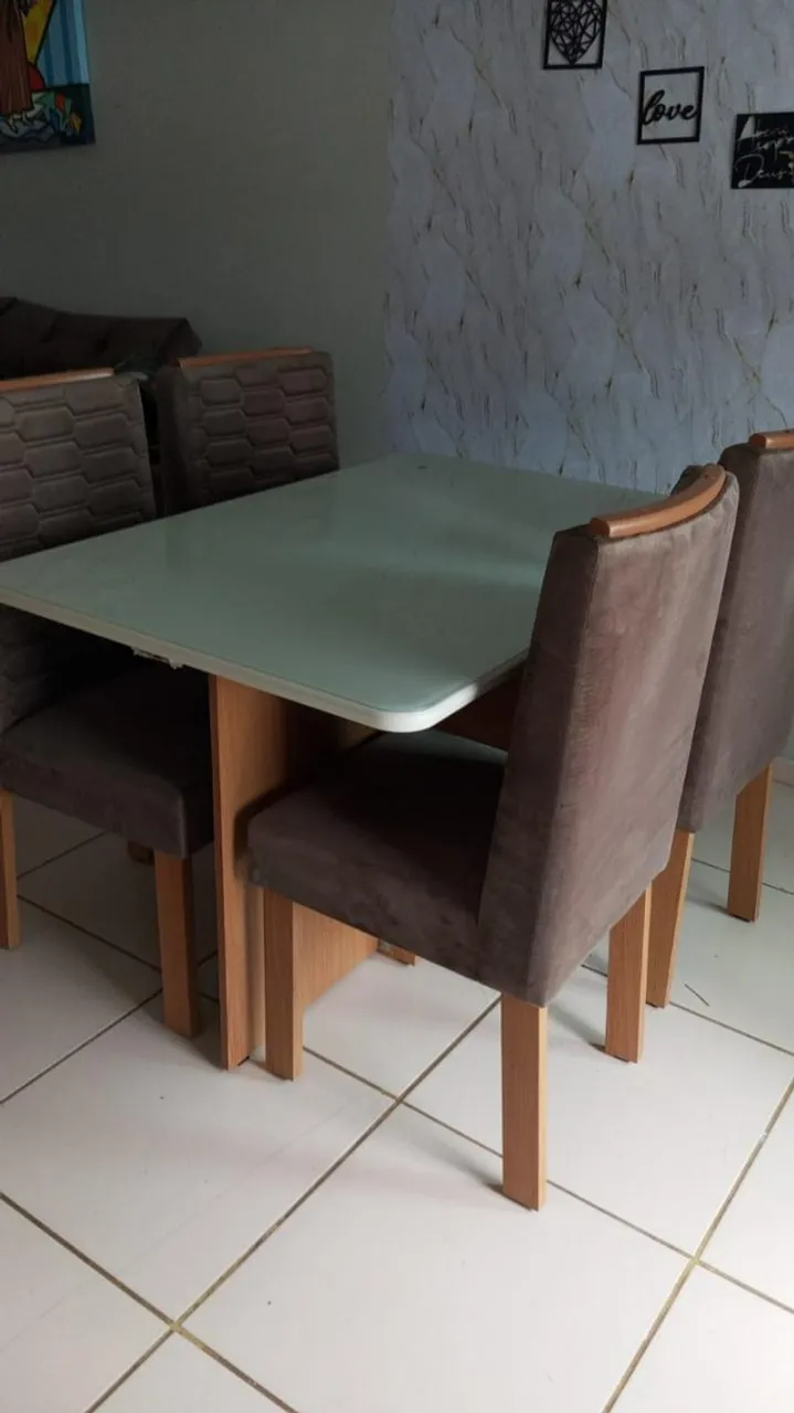 Conjunto Mesa De Luxo Retangular 100% MDF Acolchoada Freijó/Off White - Em Oferta