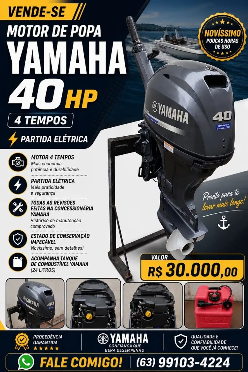 MOTOR DE POPA YAMAHA 40 HP 4 TEMPOS - IMPECÁVEL! - Foto 2