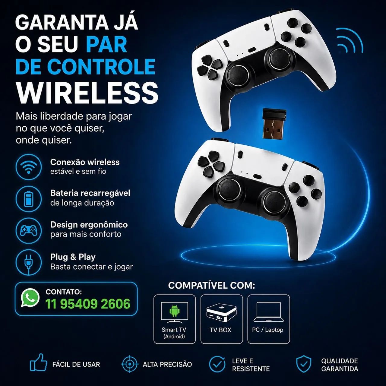 Par de controle branco wireless joystick 