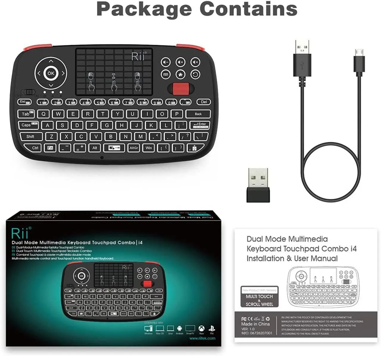 Rii i4 mini Teclado bluetooth com touchpad 2.4ghz - retroiluminado controle Multimídia<br> - Foto 5