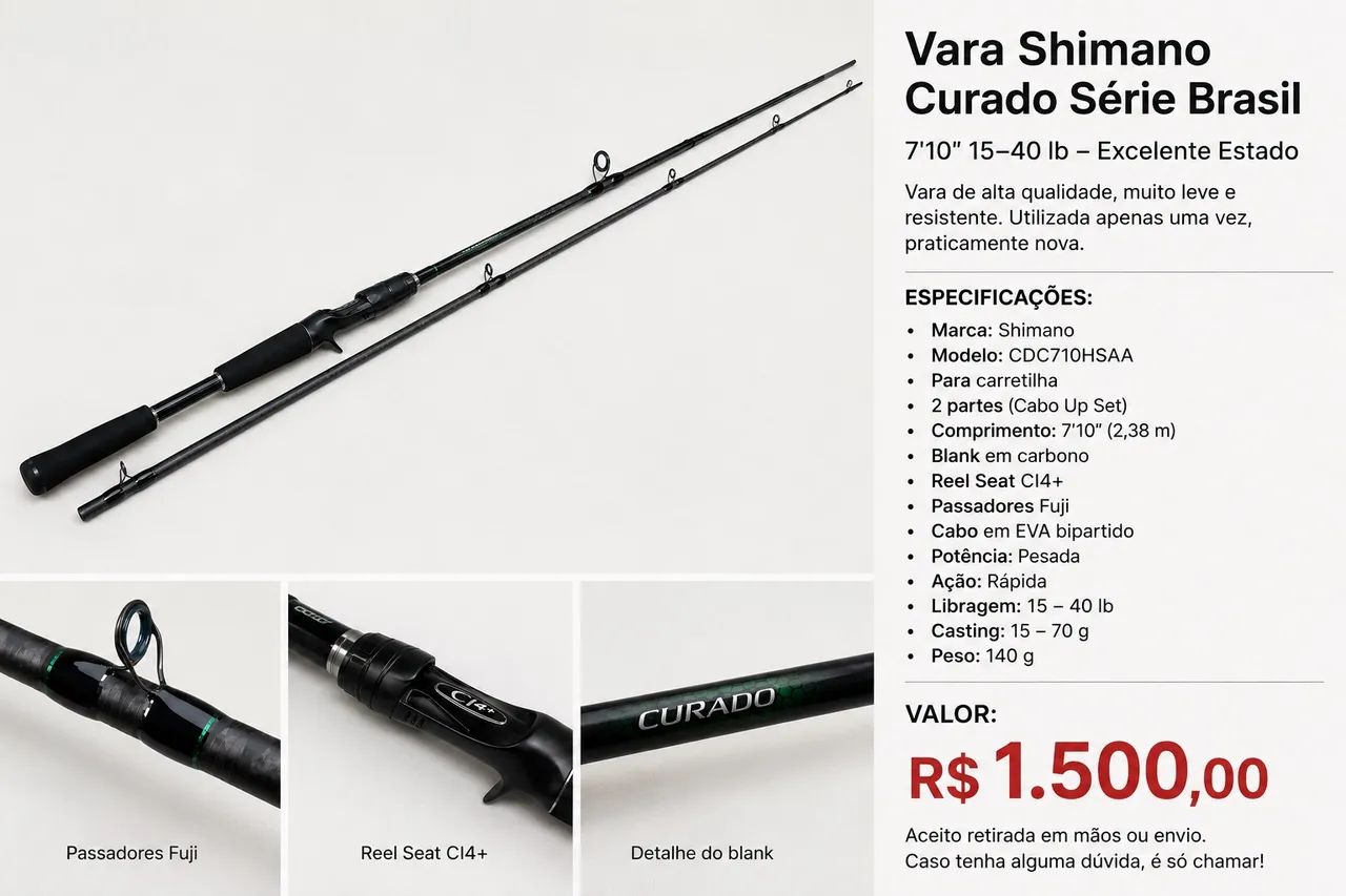 Vara Shimano Curado Série Brasil  2,38m 15-40lb - Foto 2