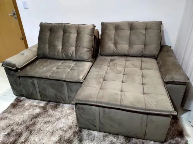 Sofá Cama Retrátil e Reclinável 4 Lugares 240cm Veludo com Molas Palmeira - Foto 3