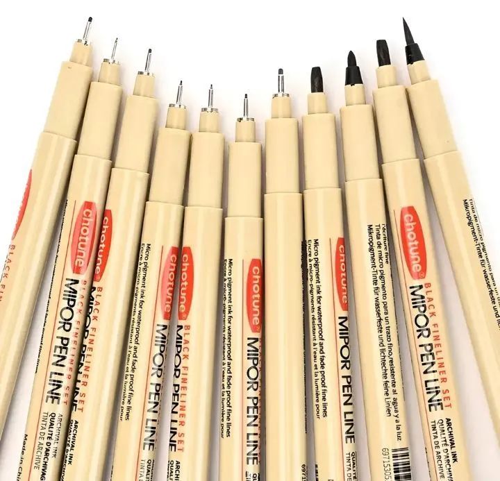 Conjunto 12 canetas técnicas Chotune Mipor Pen Line Black Fineliear Set. - Foto 4