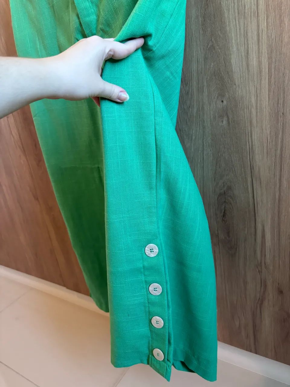 Cal ça pantacourt de linho verde - Foto 2