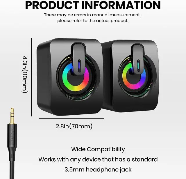Caixa De Som Para Computador Notebook Com Led RGB A2 - Foto 3