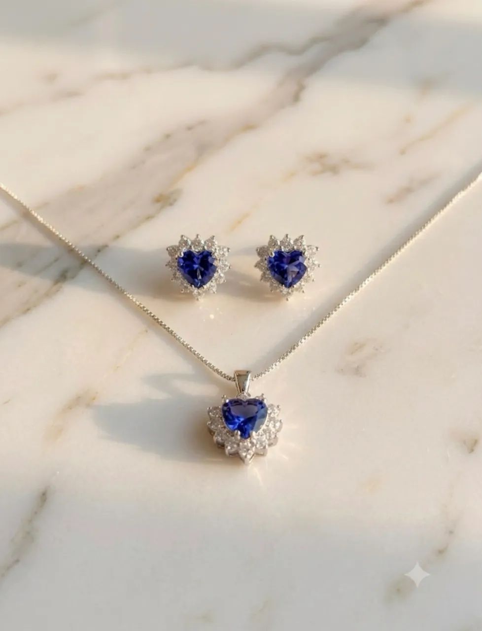 Colar e brincos azuis de Zirconia - Prata 925 (Separados também)
