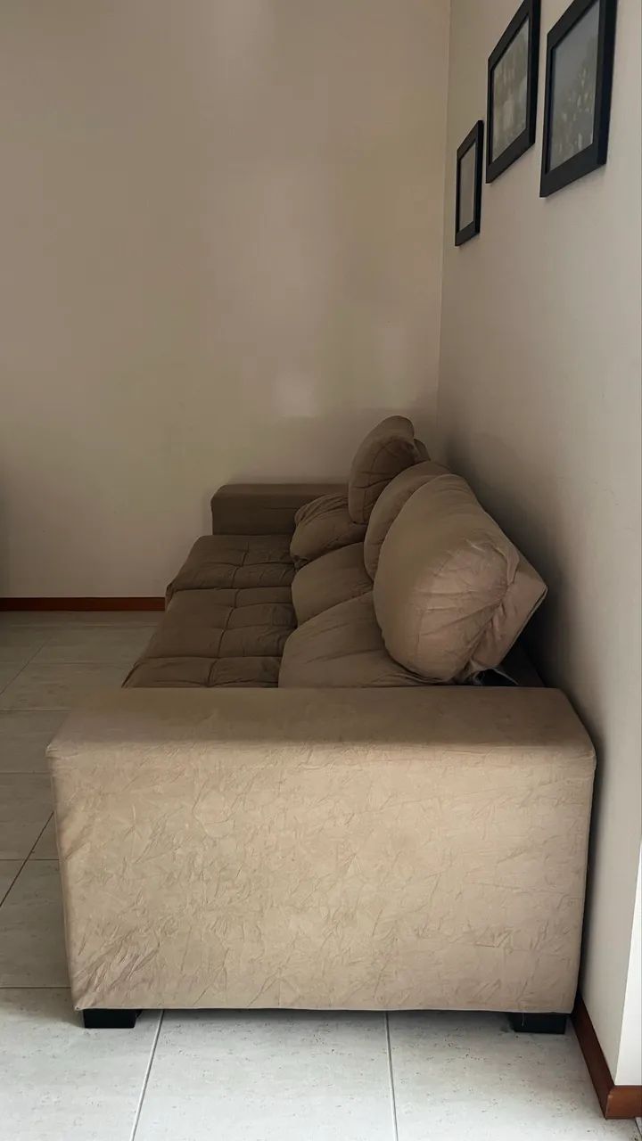 Sofá Retrátil 3 Lugares Bege - Foto 4