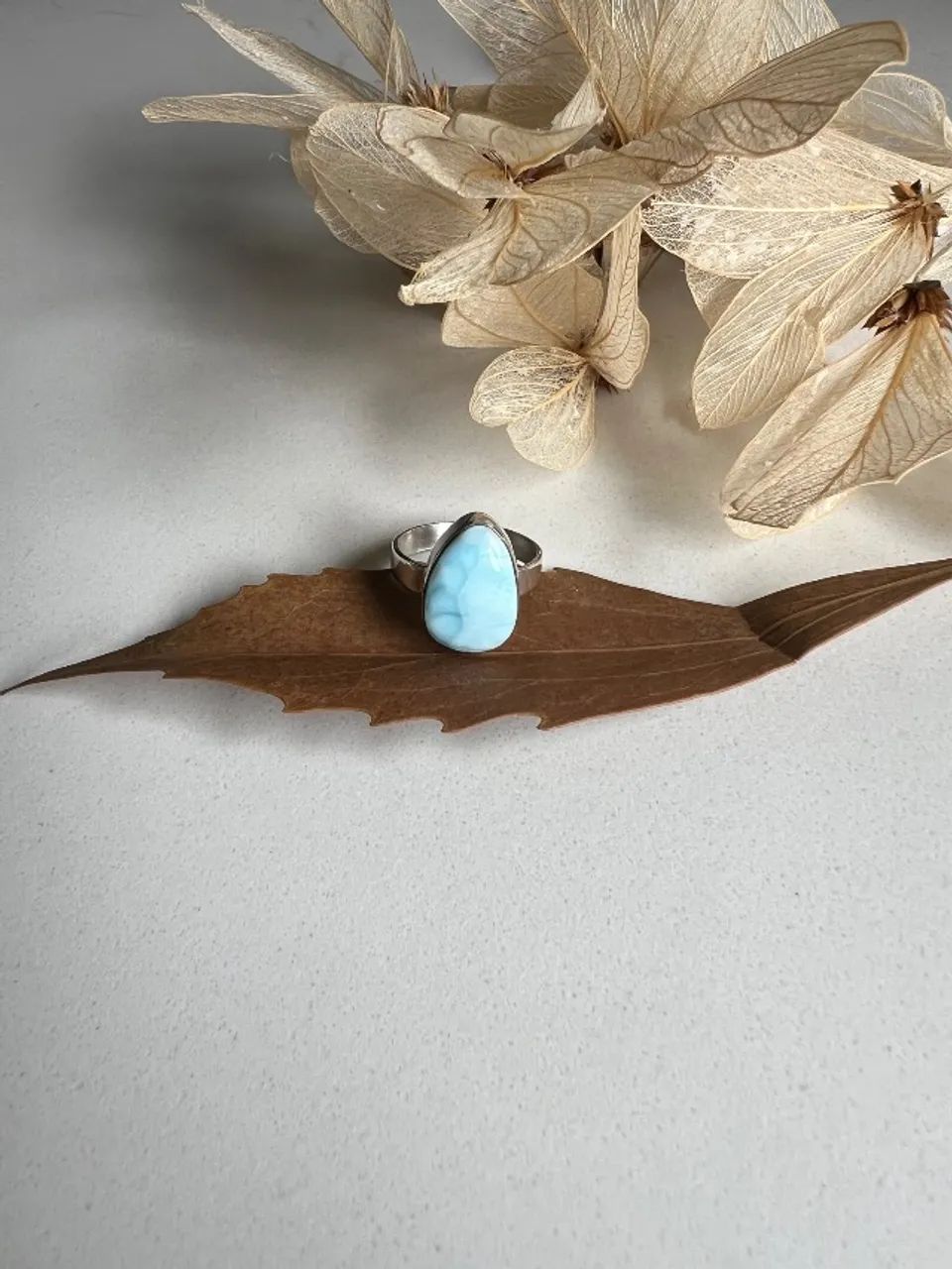 Anel Prata 925 Pedra Larimar