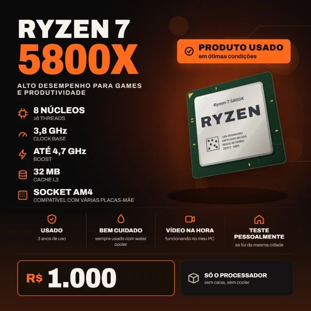 PROCESSADOR AMD RYZEN 7 5800X - Foto 2