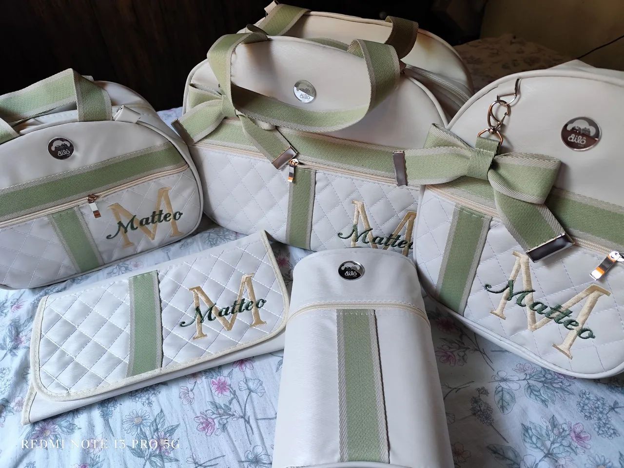 Bolsa maternidade com o nome Matteo bordada,kit completo com 5 peças  - Foto 2
