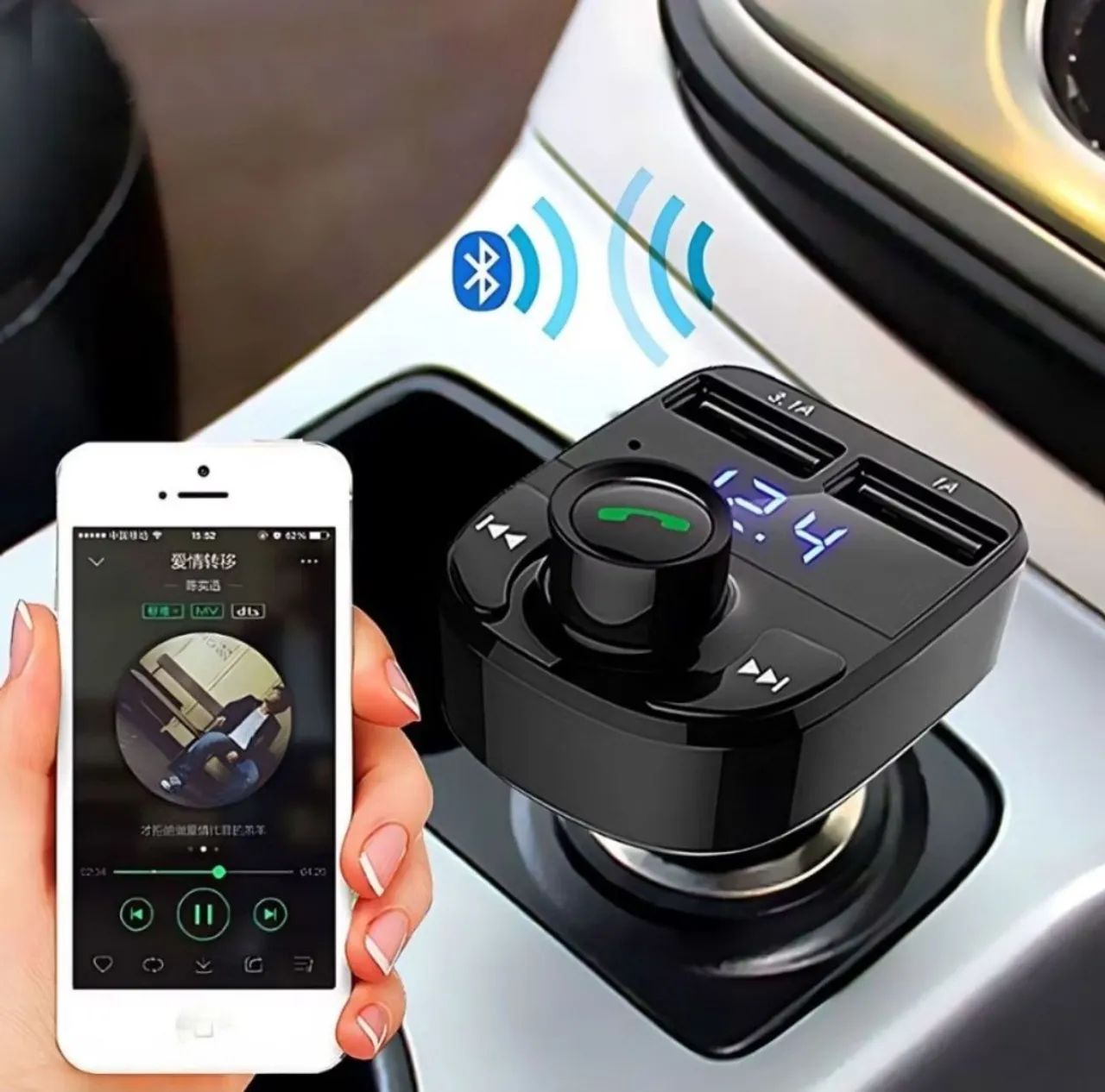 CARREGADOR VEICULAR COM TRANSMISSOR BLUETOOTH FM - Foto 2