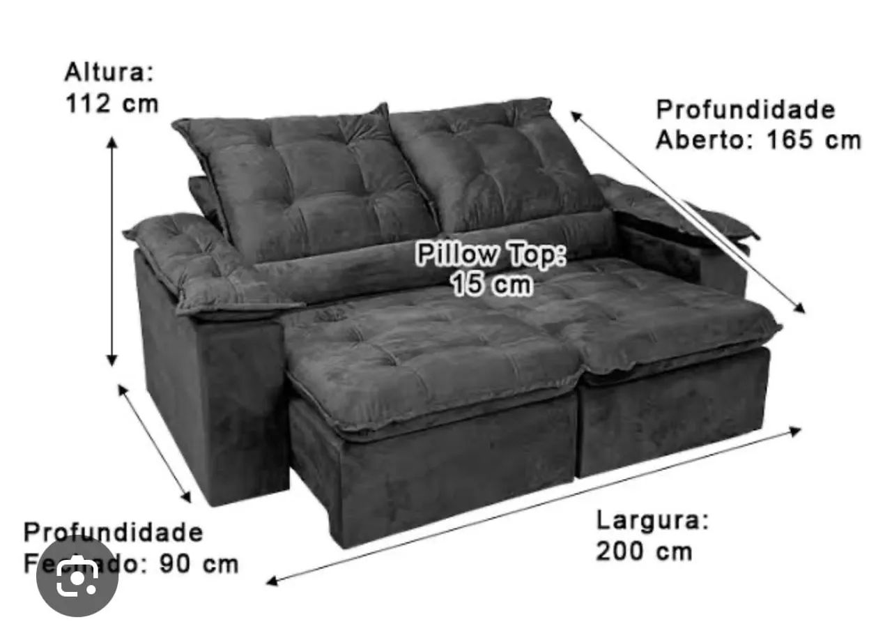 Sofá retrátil preto 2 metros  - Foto 2