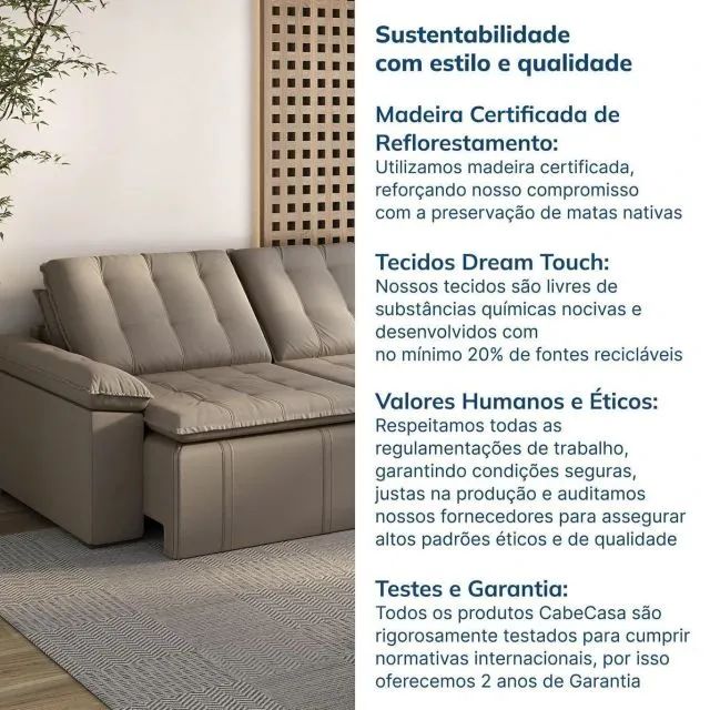 Sofá Cama Retrátil e Reclinável 4 Lugares 240cm Veludo com Molas Palmeira - Foto 5