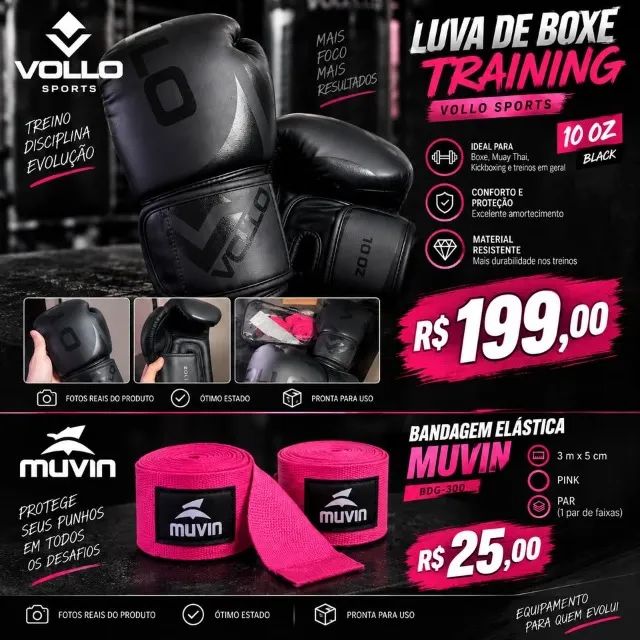 Luva de Boxe Training Vollo Sports 10 OZ - Black