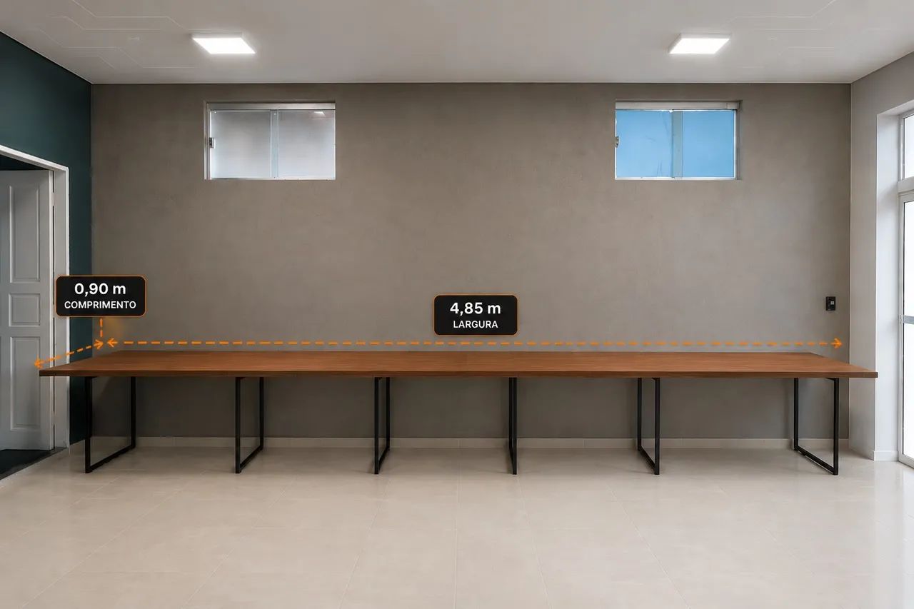 Mesa de MDF Planejada 4,85m - Mesa Grande com Estrutura Metálica