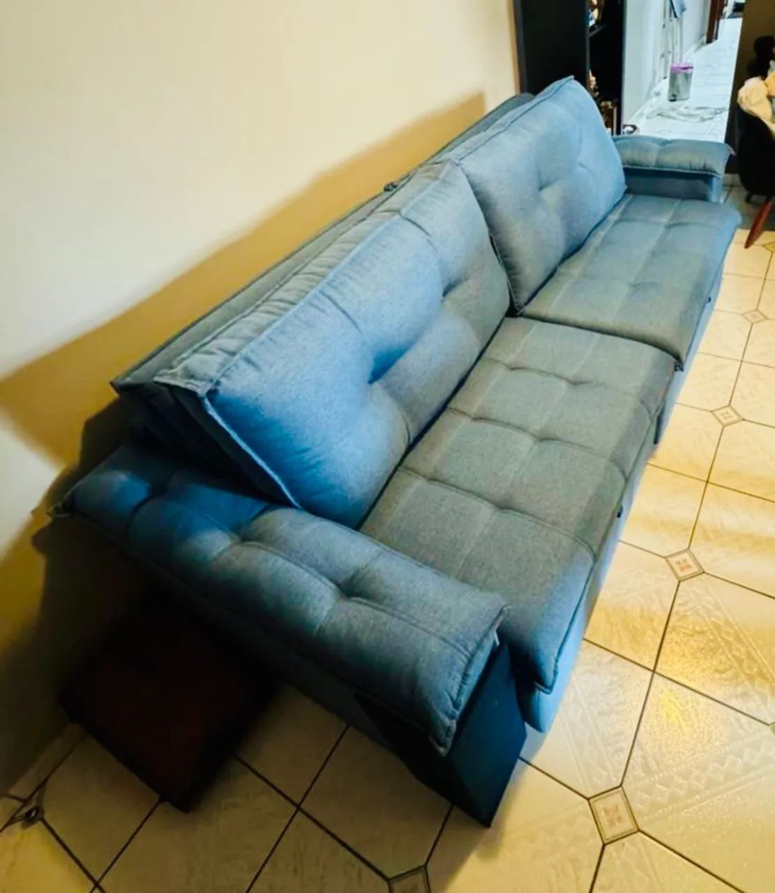 Blue Linen Reclining Sofa - 2.40m | Brand New65115871574401125