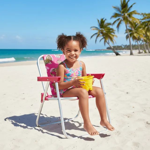 Cadeira Infantil Rosa Barbie em Alumínio. Praia, Piscina, Jardim, Campo. Suporta 30Kg - Foto 3