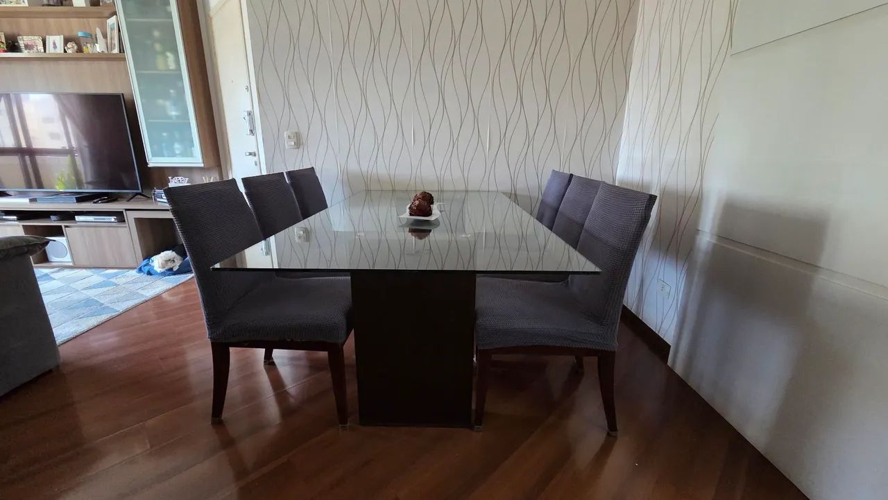 Mesa de Jantar tampo de vidro 180cm com 6 cadeiras - Foto 2