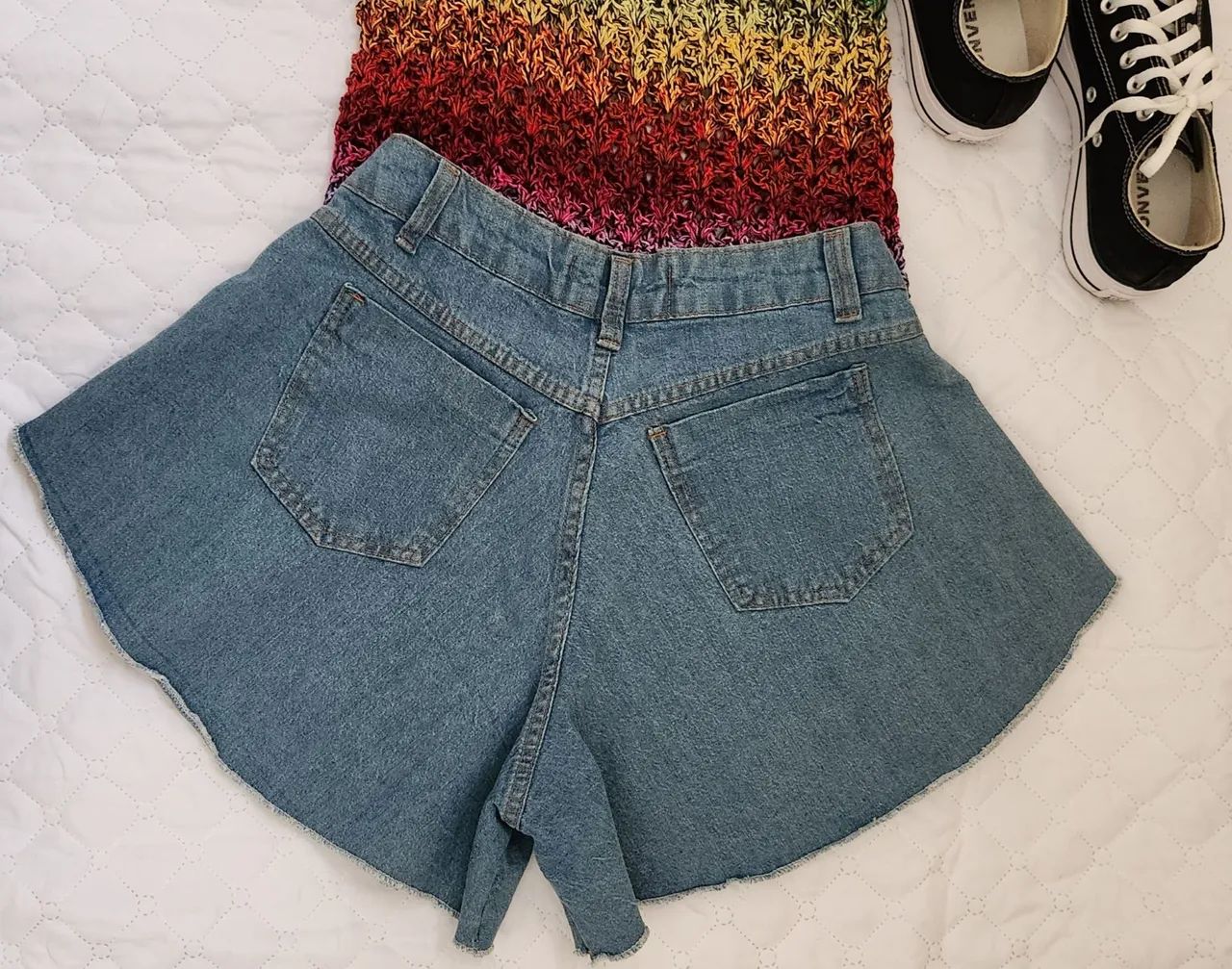 Conjunto Blusa Croche e Short Jeans - Foto 3