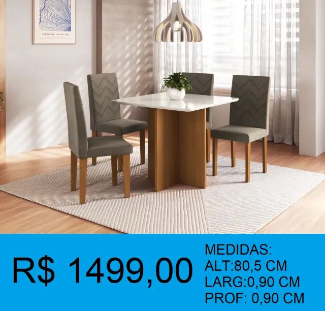 Mesa com vidro no tampo e 4 cadeiras inclusas - Entrega e Montagem 