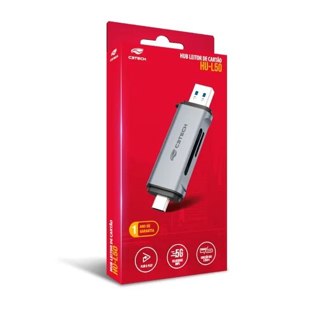  Leitor de Cartão SD/TF USB e USB-C C3Tech HU-L50GY - WZetta - Foto 4