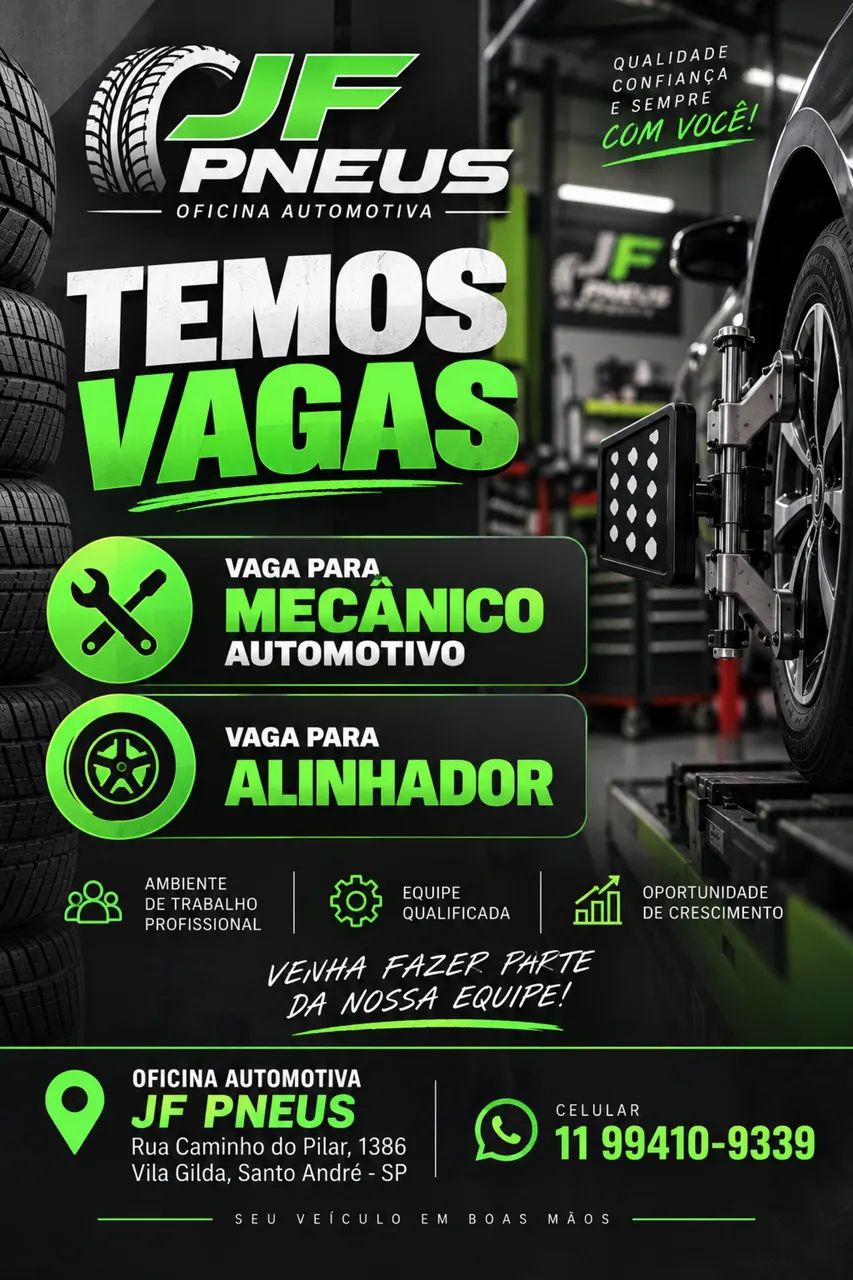 Vaga para mecânico e vaga para alinhador 