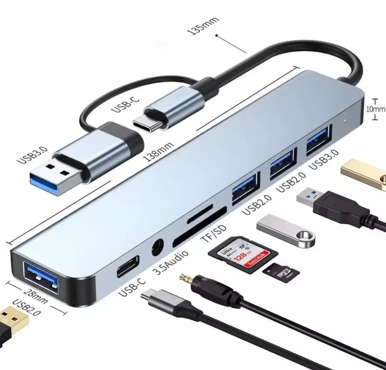 Adaptador Hub Usb-c 3.0 8 Em 1 P2 Microsd Macbook Windows