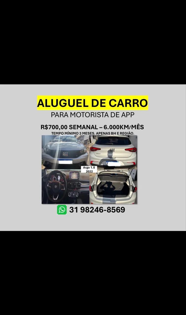 Aluguel p/ App: Argo 1.0 2022 - 700,00