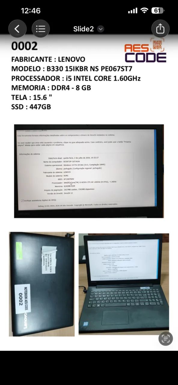 Notebook Lenovo B330 15IKBR  NS PE067ST7