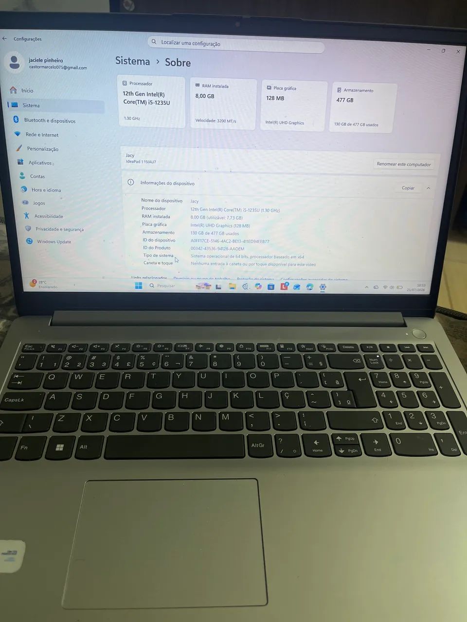 Notebook LENOVO CORE i5 SEMI NOVO 