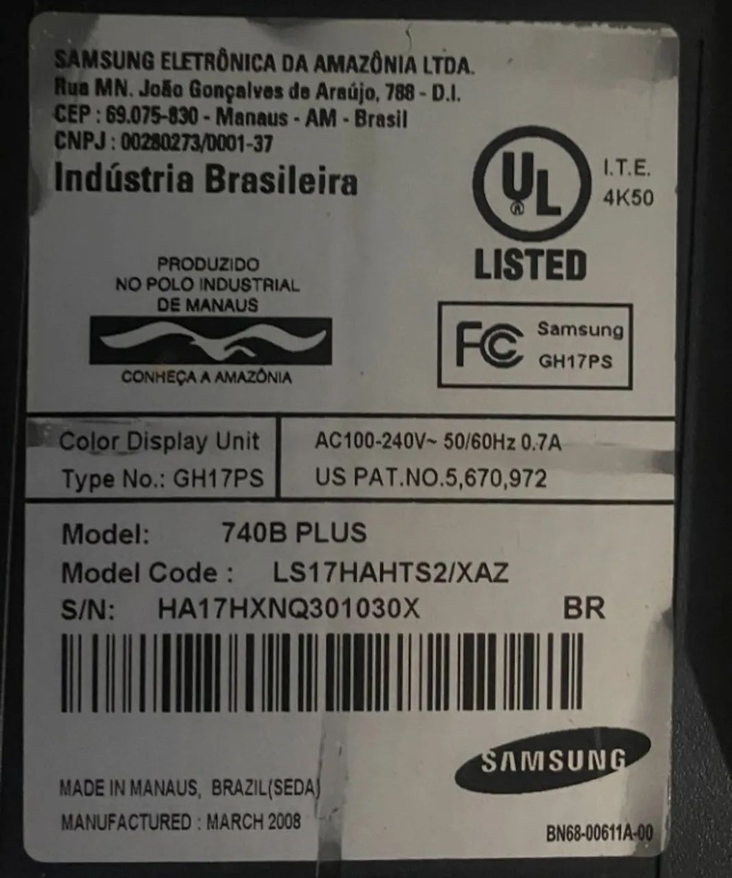 Monitor Samsung 740B Plus LCD de 17 polegadas com ajuste de altura, rotação 90º - Foto 3