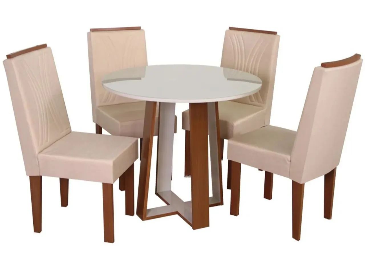 Mesa de jantar 4 lugares com tampo de vidro temperado 
