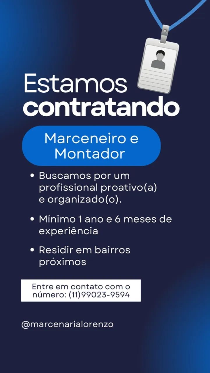 Vaga de montador e marceneiro 