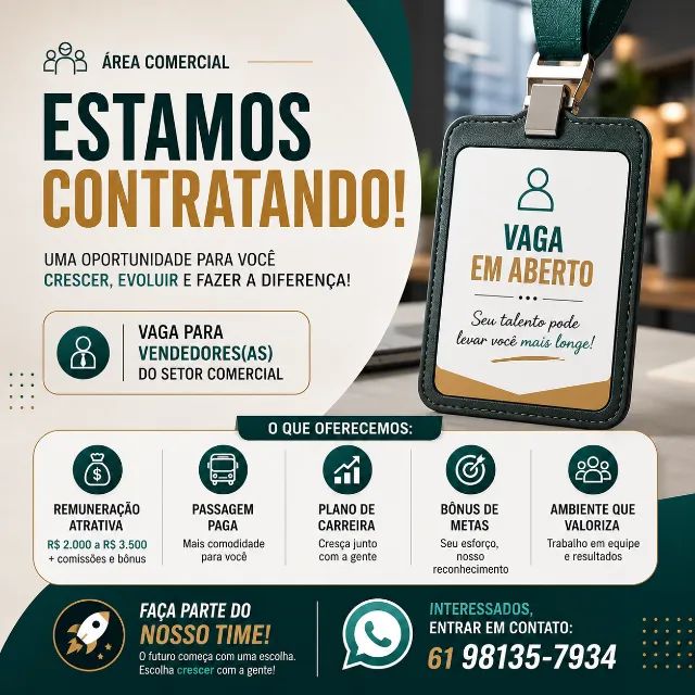 Vendedor INTERNO - Contratação imediata!
