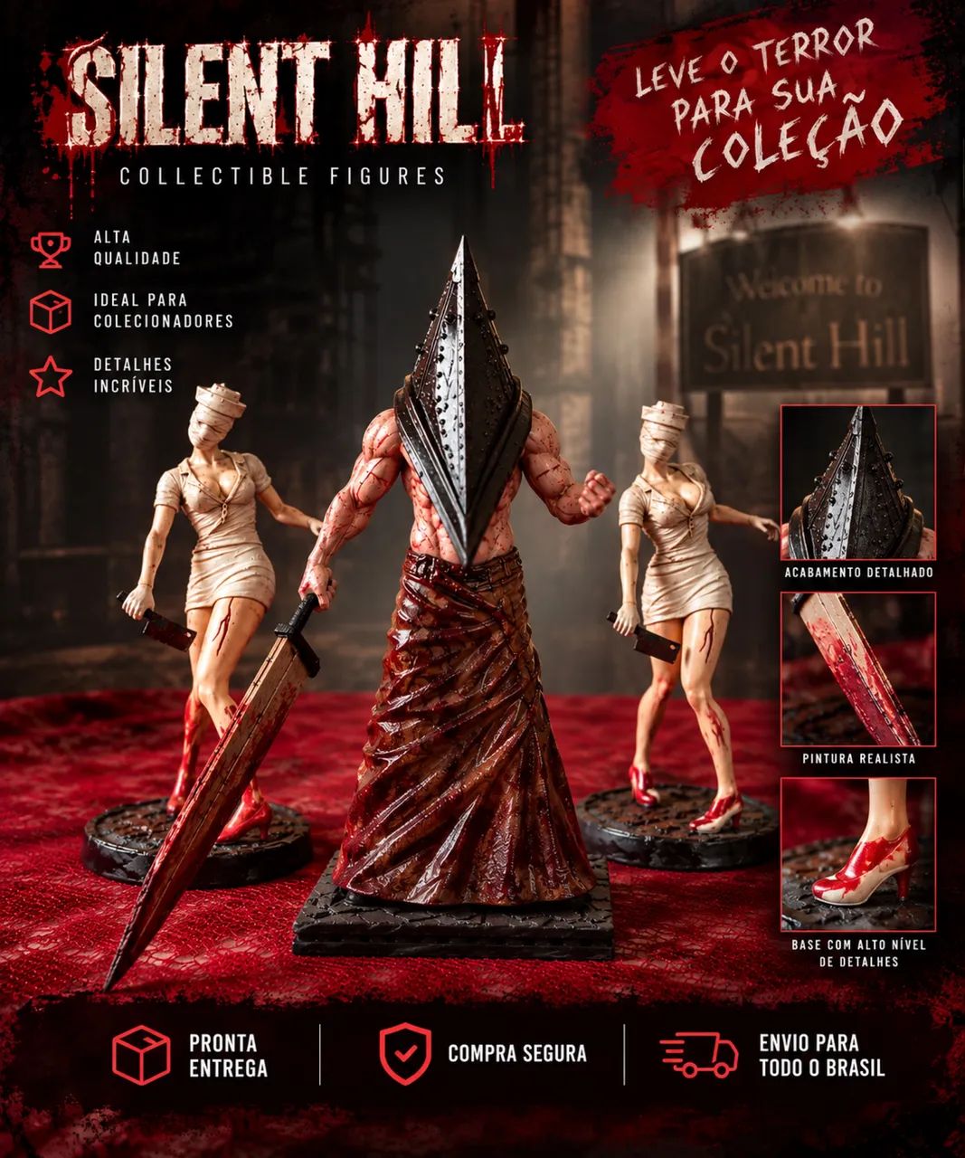 Kit Silent Hill Exclusivo: Pyramid Head 25 cm e Nurse 19 cm. - Foto 3