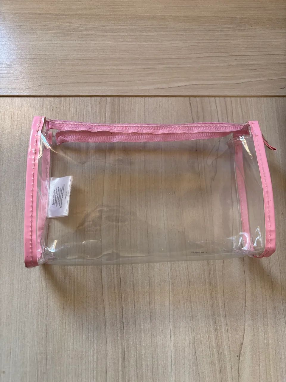 Bolsa necessaire transparente zíper rosa super resistente 