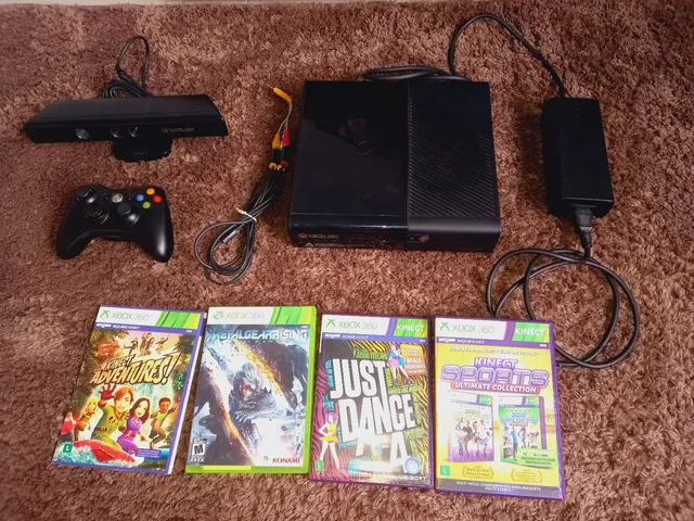 Console Xbox 360 Slim 4gb Kinect 2 Controles 5 Jogos - Usado