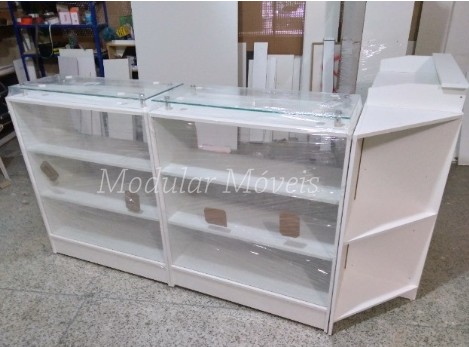 Balcão Caixa em L + 2 Balcões Vitrine com Tampo de Vidro  - Foto 3
