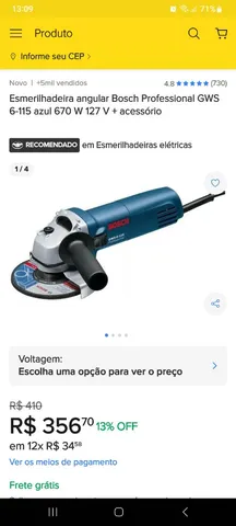 Esmerilhadeira Lixadeira Forte 41/2 850w Mega Brindes Chaves